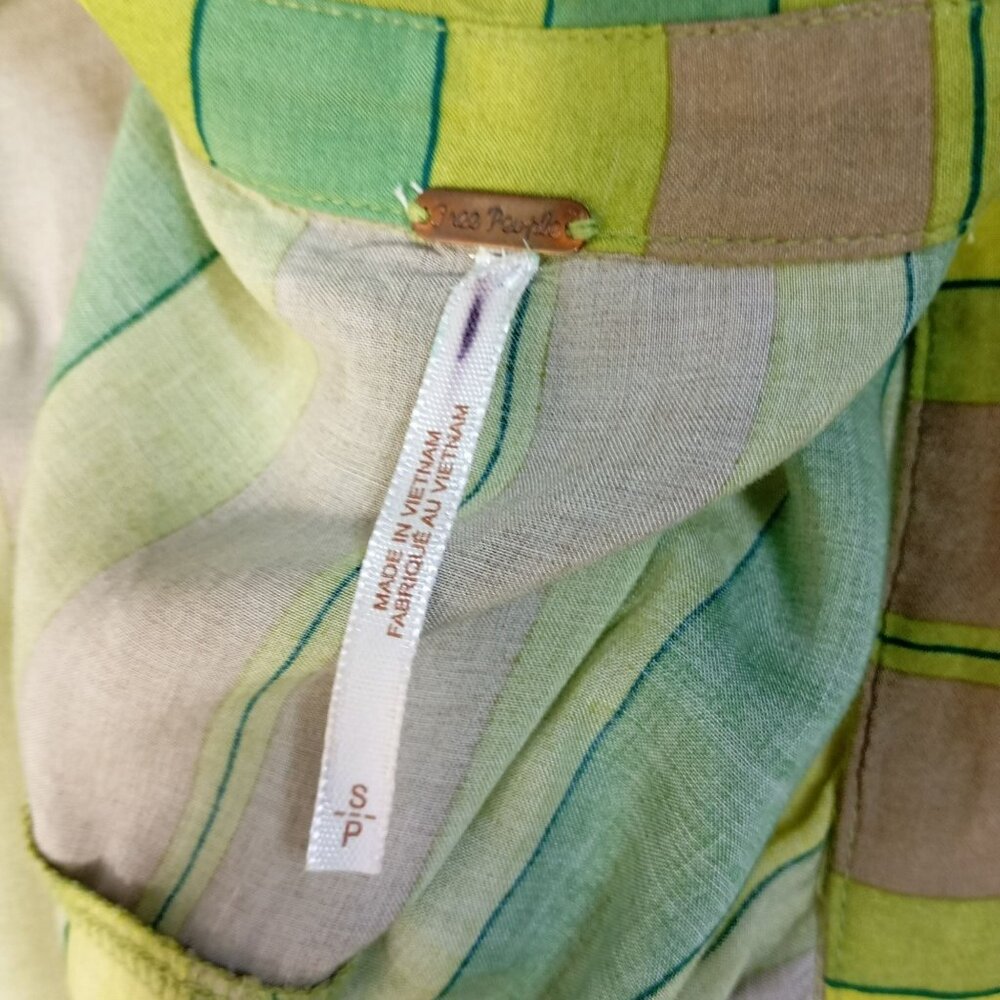 Free People Striped Sleeveless Button-Down Tie-Front Blouse Top S Green & Yellow - Picture 3 of 12